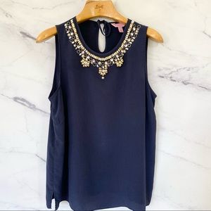 Lilly Pulitzer Blue Embellished Havana Top Size Small